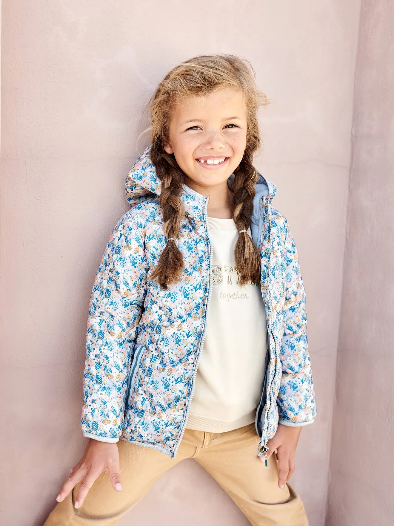 Lightweight Padded Jacket with Hood & Printed Motifs for Girls - 6636