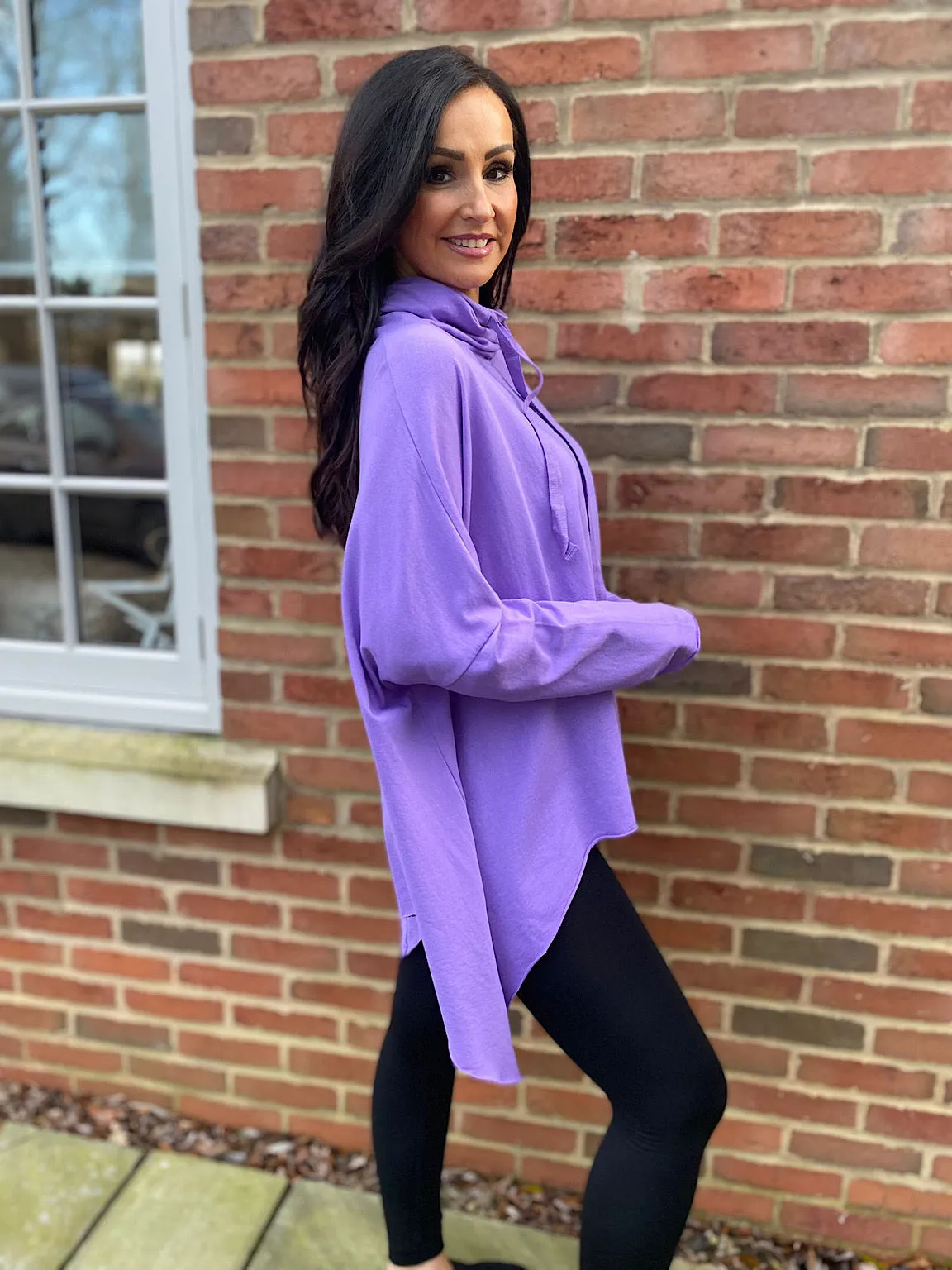 Louise Lilac Drawstring Cowl Neck Sweatshirt