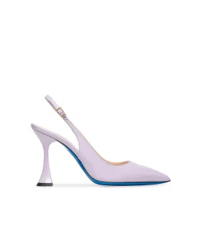 Lilac patent leather slingback heels