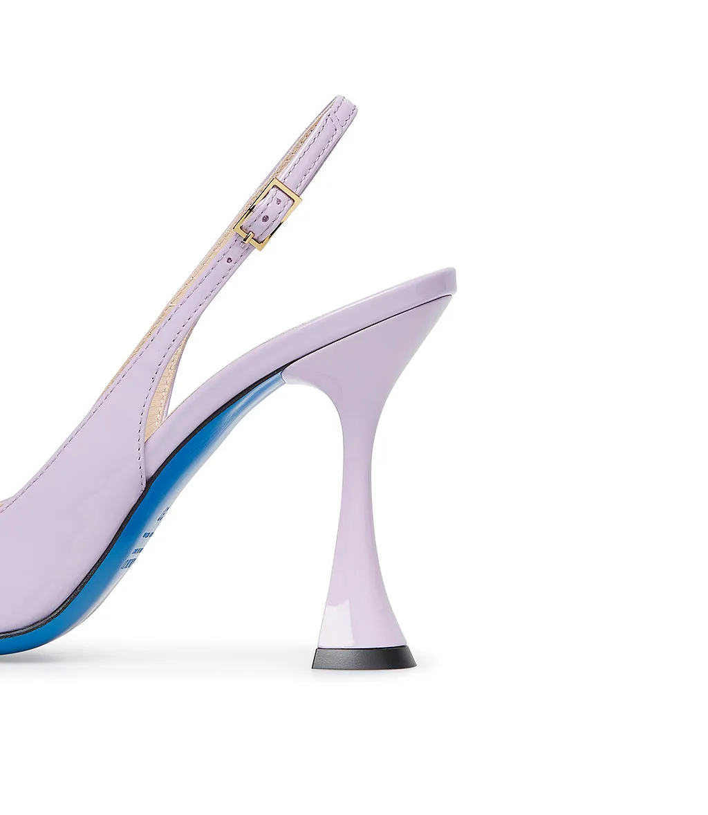 Lilac patent leather slingback heels