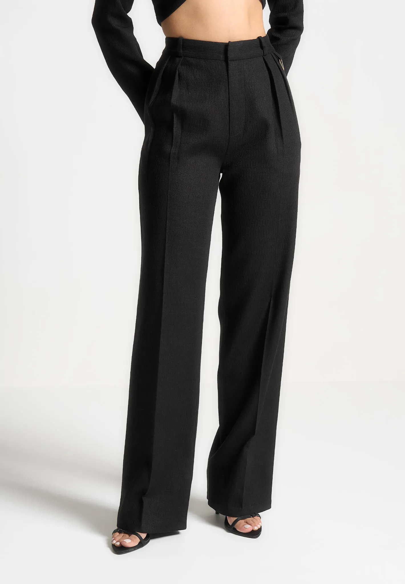 Linen Twin Pleat Trousers - Black