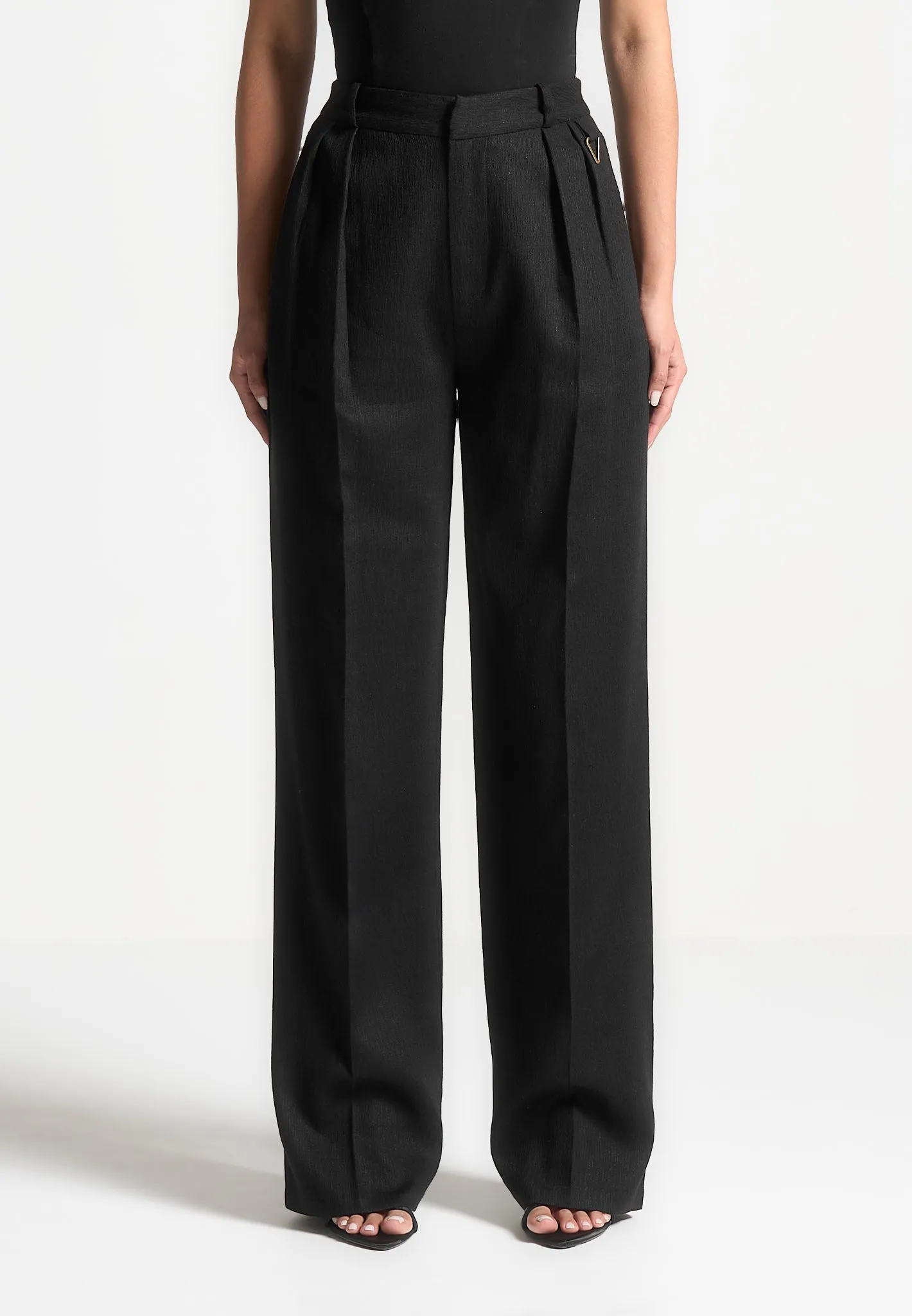 Linen Twin Pleat Trousers - Black