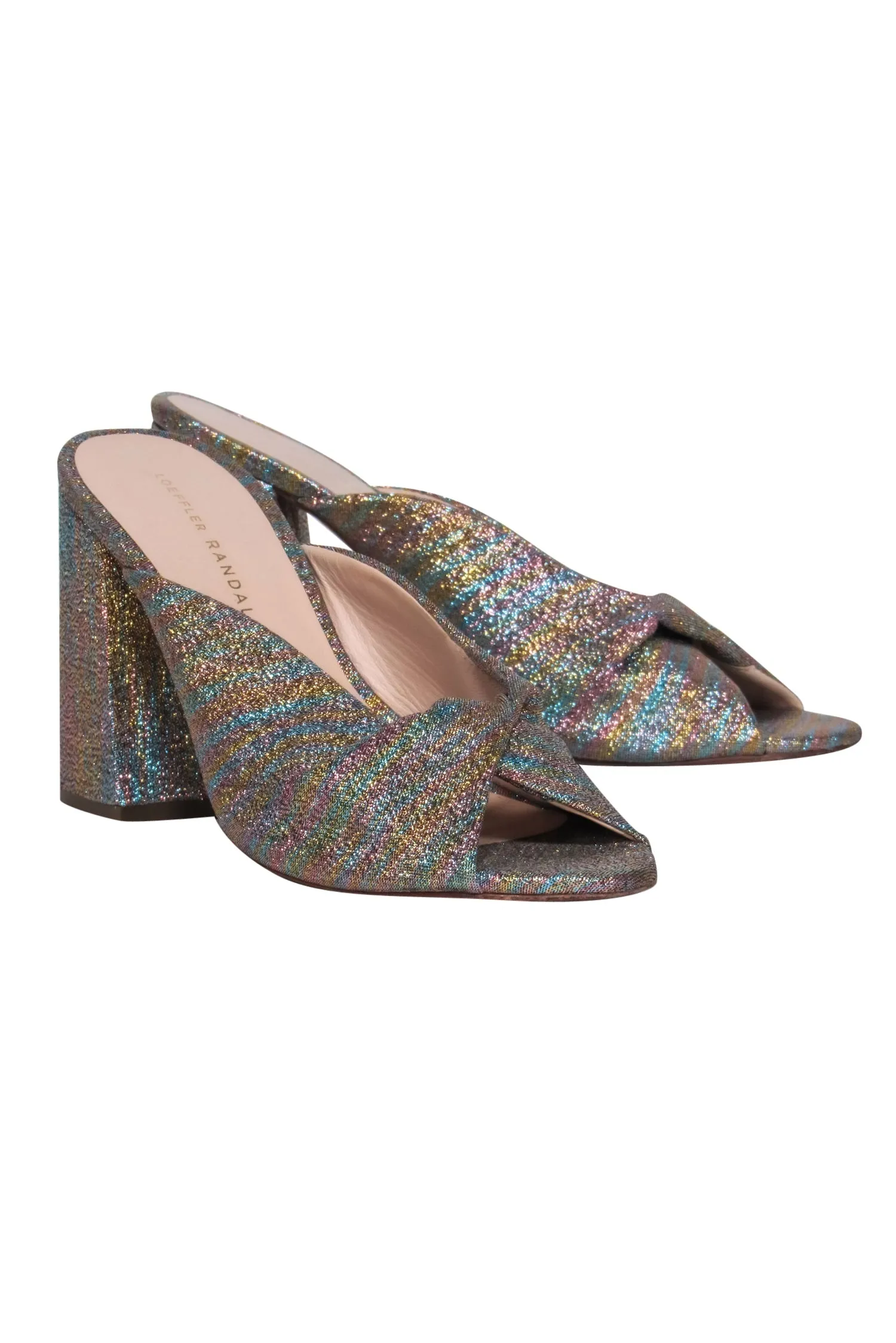 Loeffler Randall - Multicolor Glitter Twisted Block Heel Mules Sz 7.5