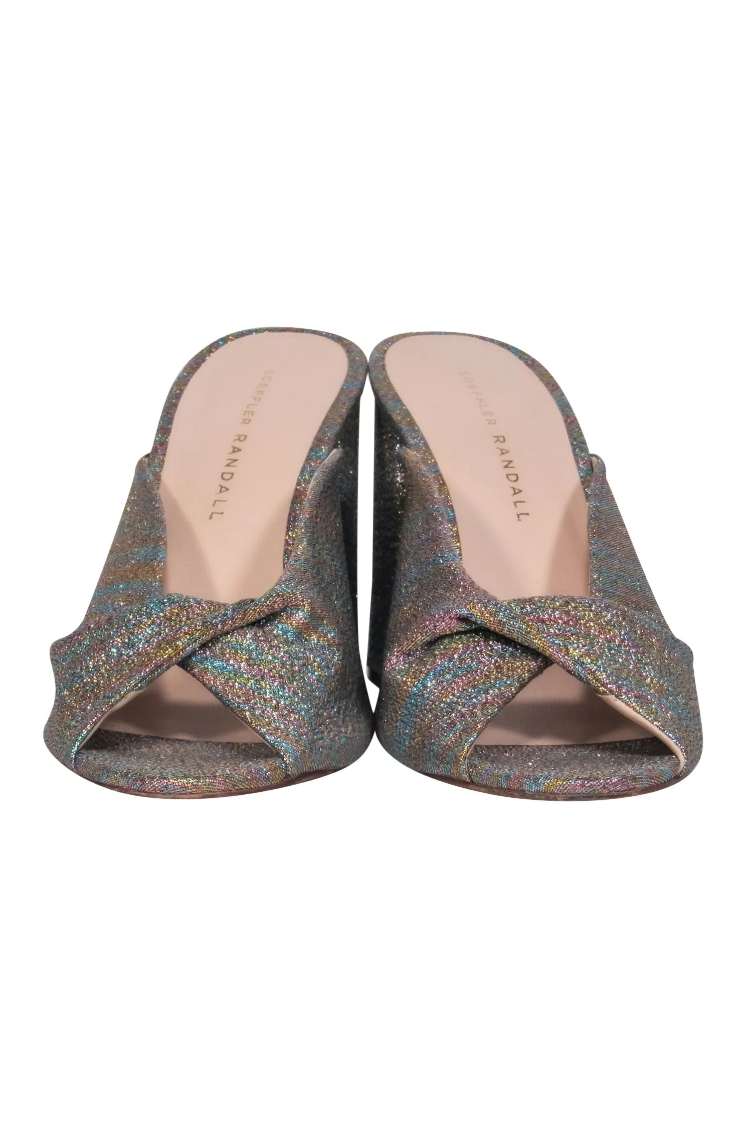 Loeffler Randall - Multicolor Glitter Twisted Block Heel Mules Sz 7.5