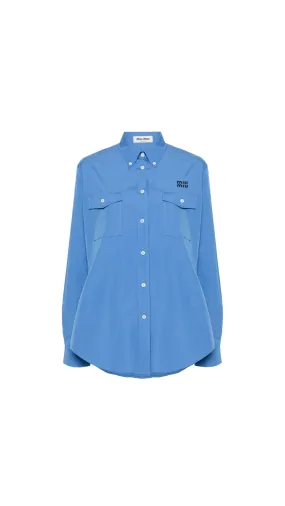 Logo Embroidered Poplin Pocket Shirt - Periwinkle Blue