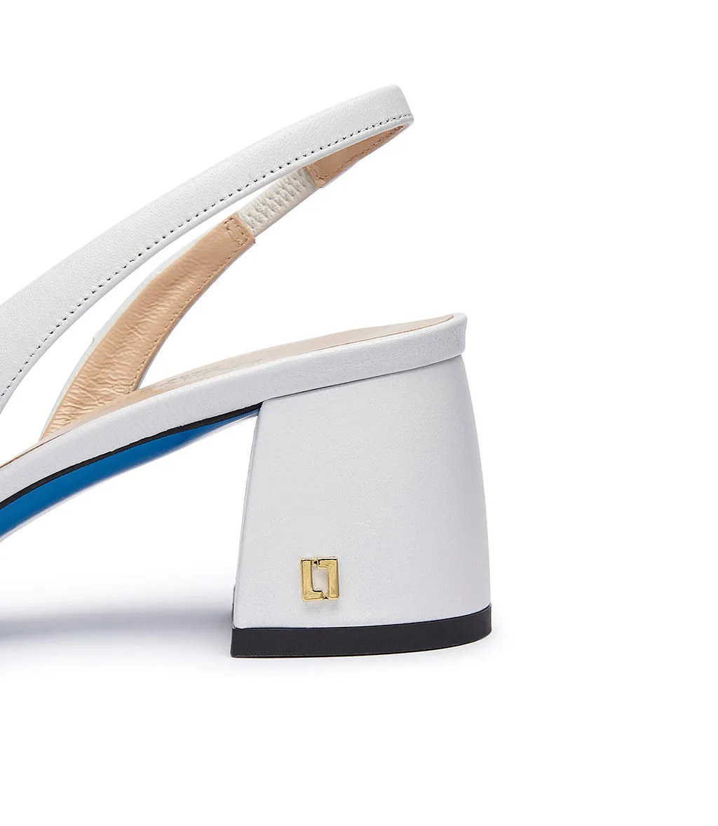 Logo-Plaque Black and White Nappa Leather Slingback Pumps