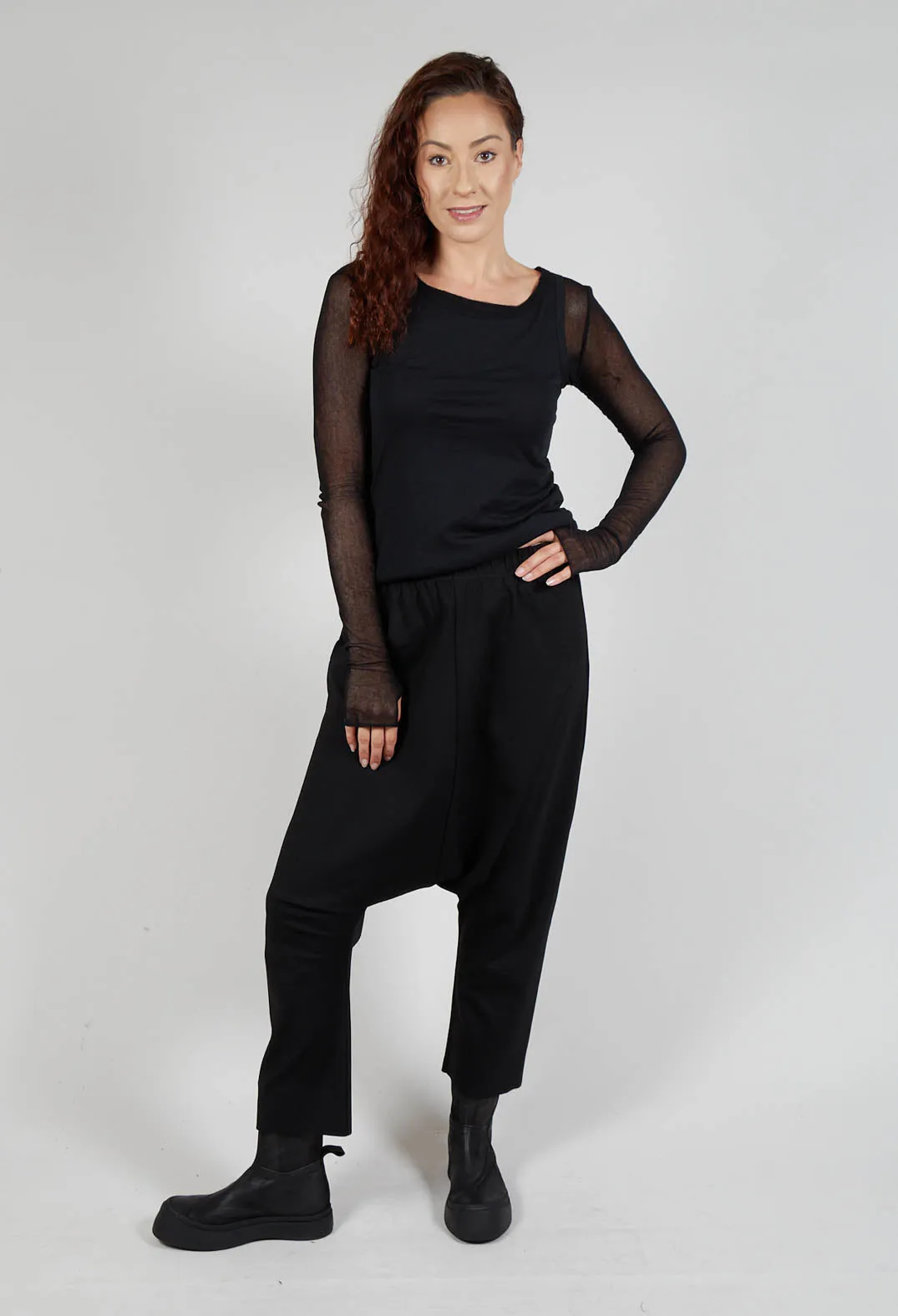 Black Casual Elastic Waist Pants.