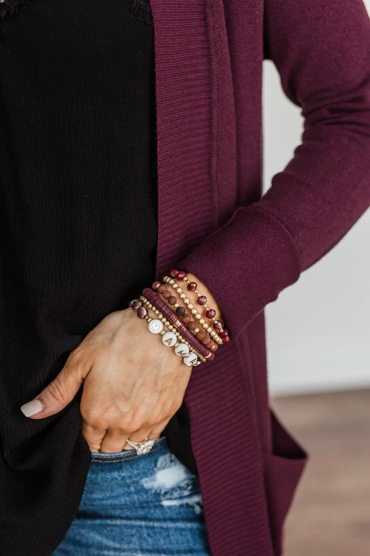 Loving My Mama Bracelet Set - 6 Pieces, Burgundy