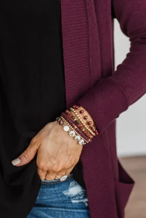 Loving My Mama Bracelet Set - 6 Pieces, Burgundy