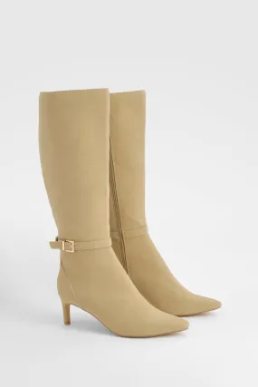 Low Heel Buckle Detail Pointed Knee High Boots