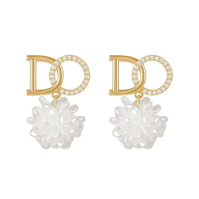 Luxurious Zircon Pearl Dangle Earrings Women Girls Shiny D Letter Fashion Jewelry