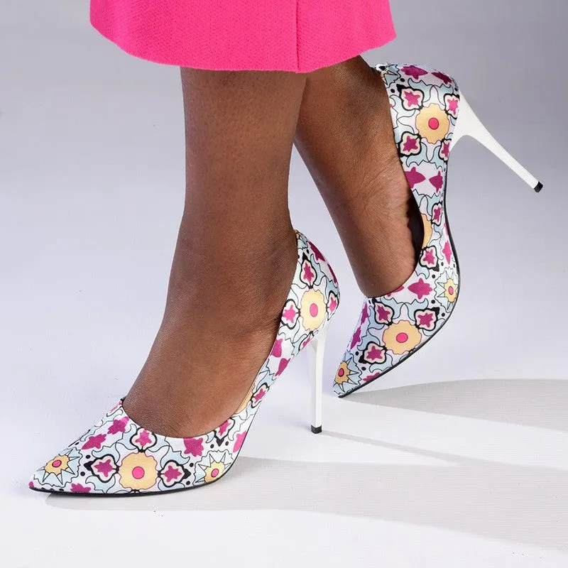 Madison Destini White Multi Printed Stiletto Court Shoes