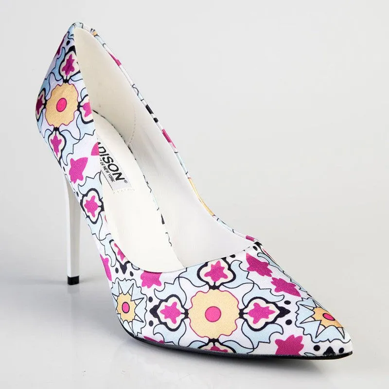 Madison Destini White Multi Printed Stiletto Court Shoes