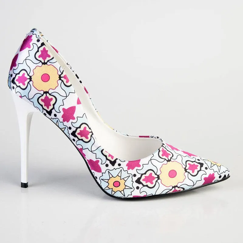 Madison Destini White Multi Printed Stiletto Court Shoes