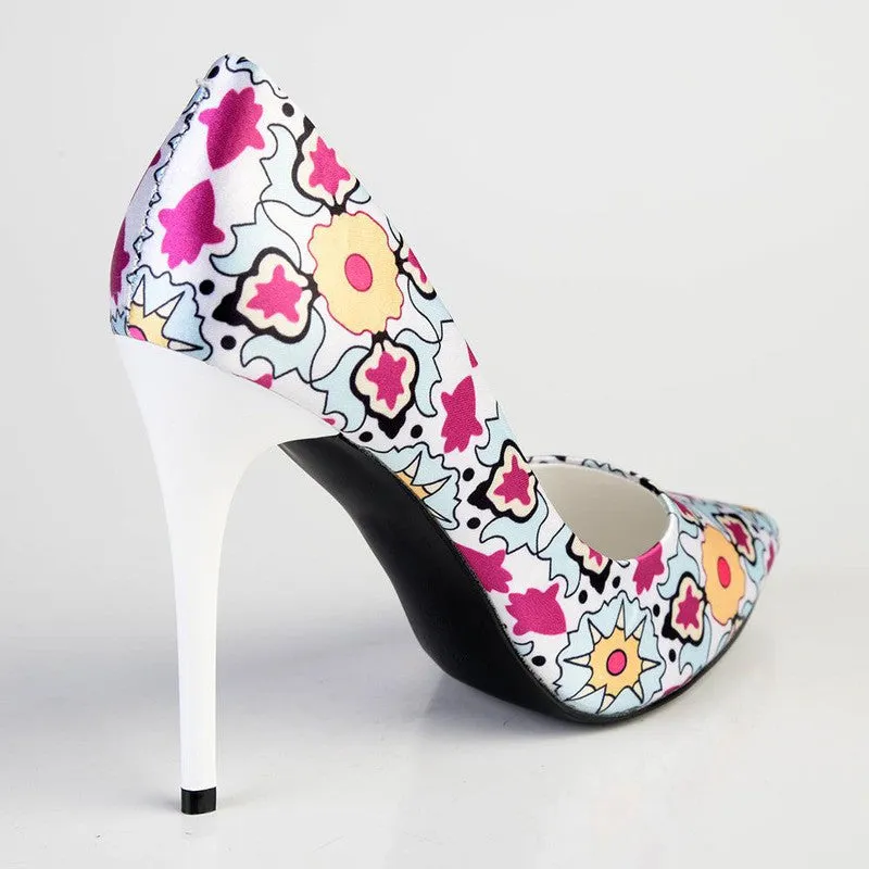 Madison Destini White Multi Printed Stiletto Court Shoes