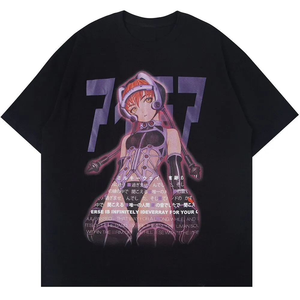 Manga Girl Kanji Anime Graphic T-Shirt