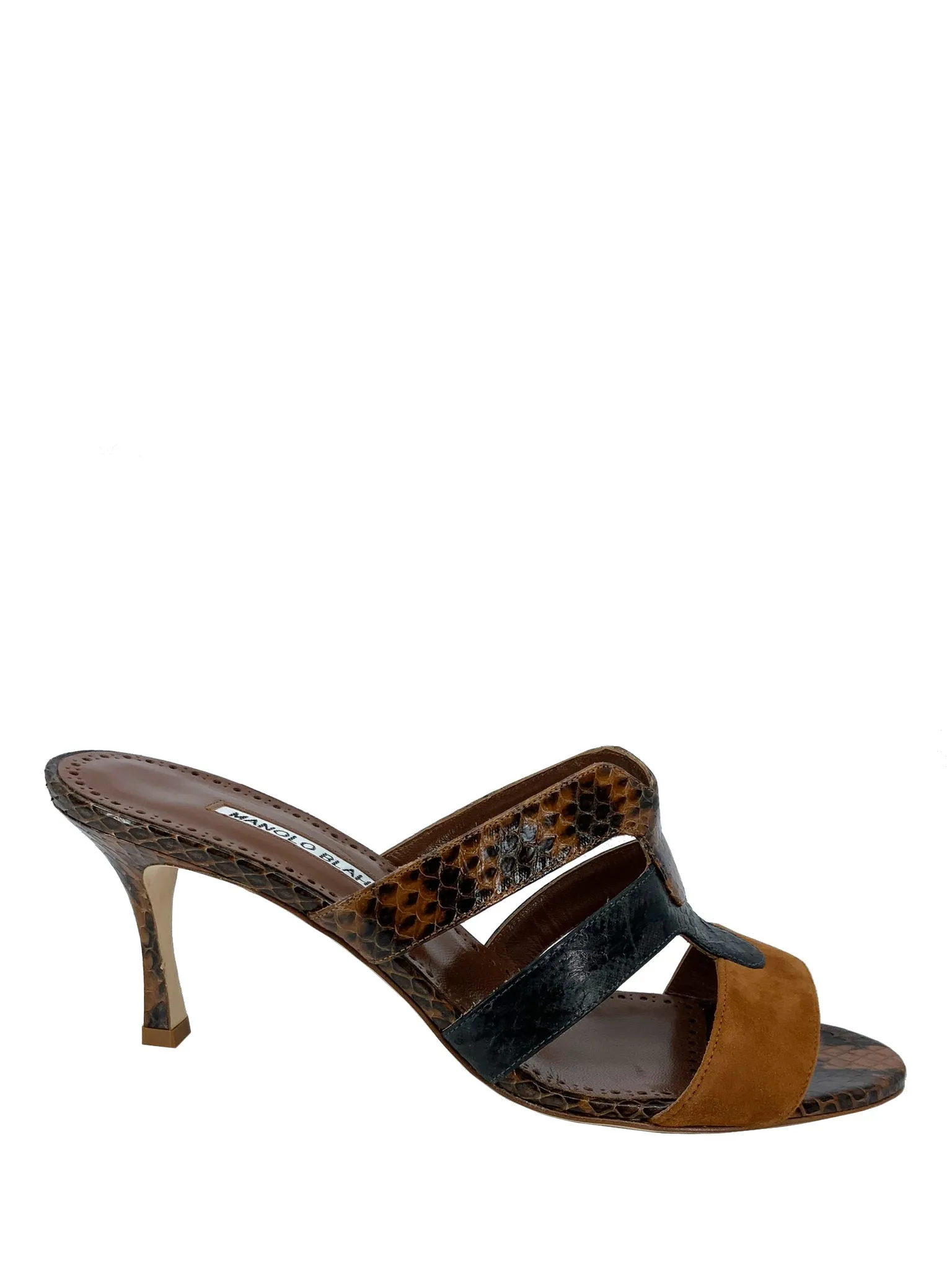 Manolo Blahnik Brown Suede Snakeskin Mules Size 9