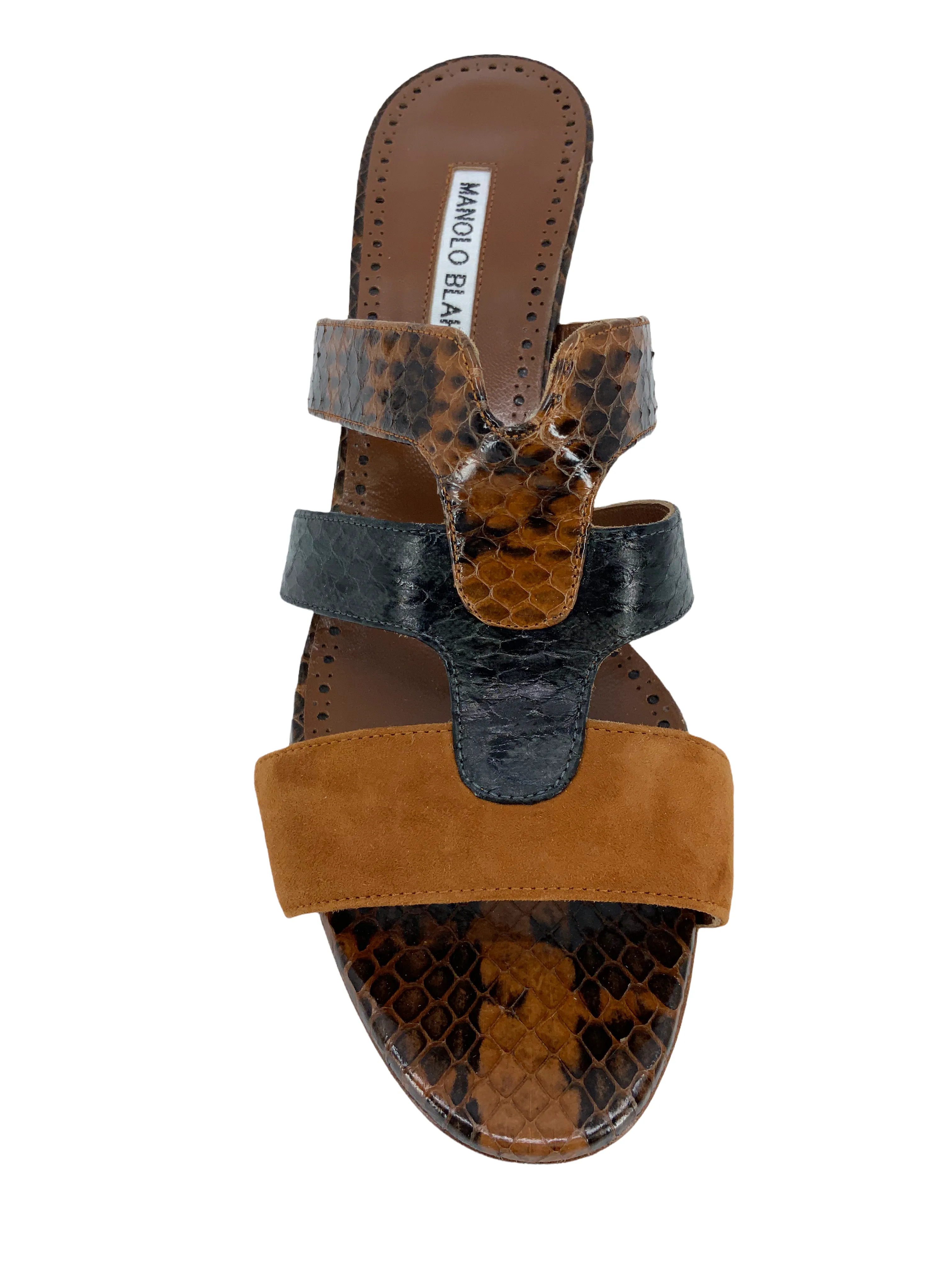 Manolo Blahnik Brown Suede Snakeskin Mules Size 9