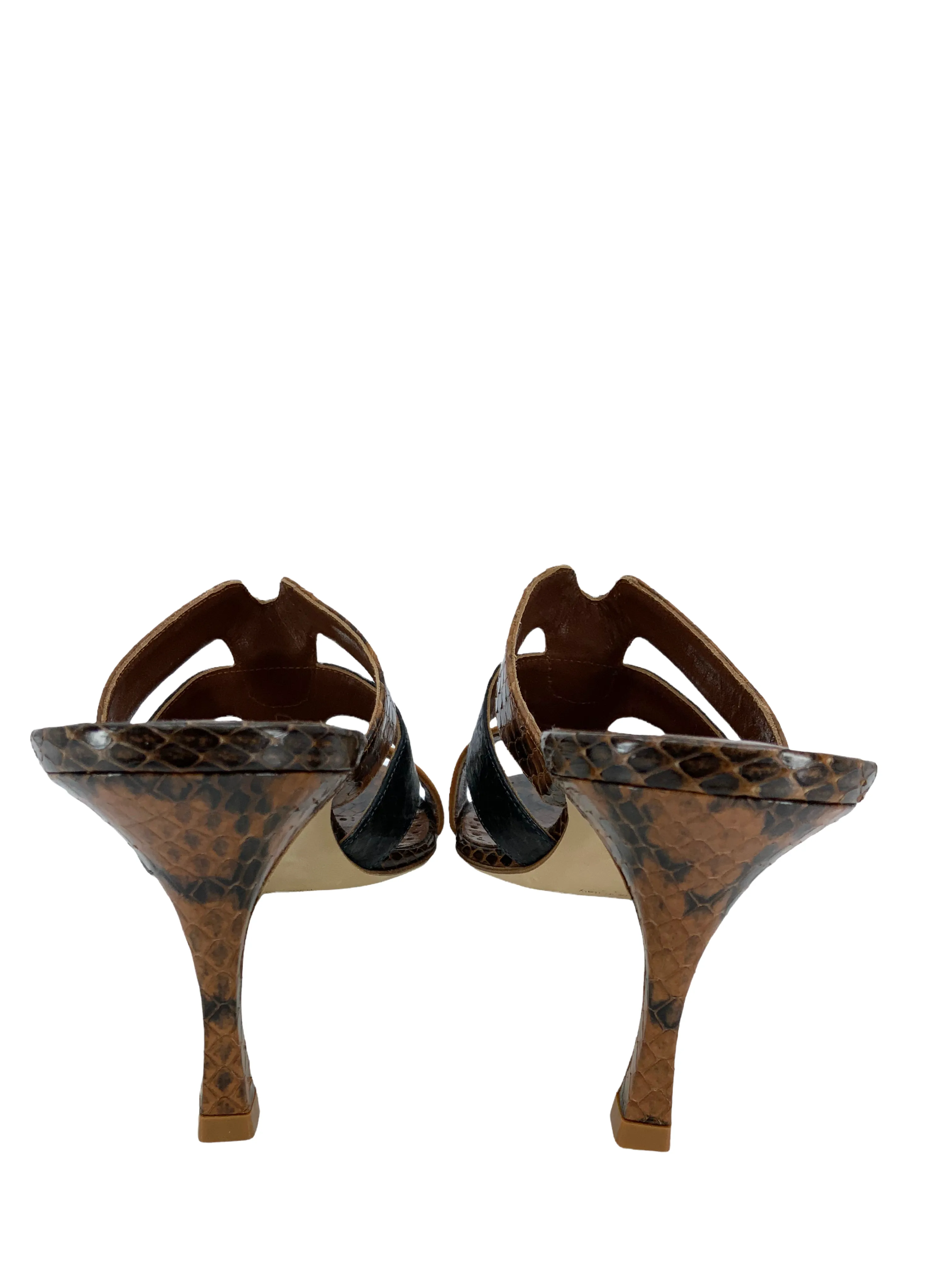 Manolo Blahnik Brown Suede Snakeskin Mules Size 9