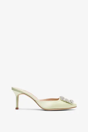 Manolo Blahnik Hangisimu 70 light green satin mules