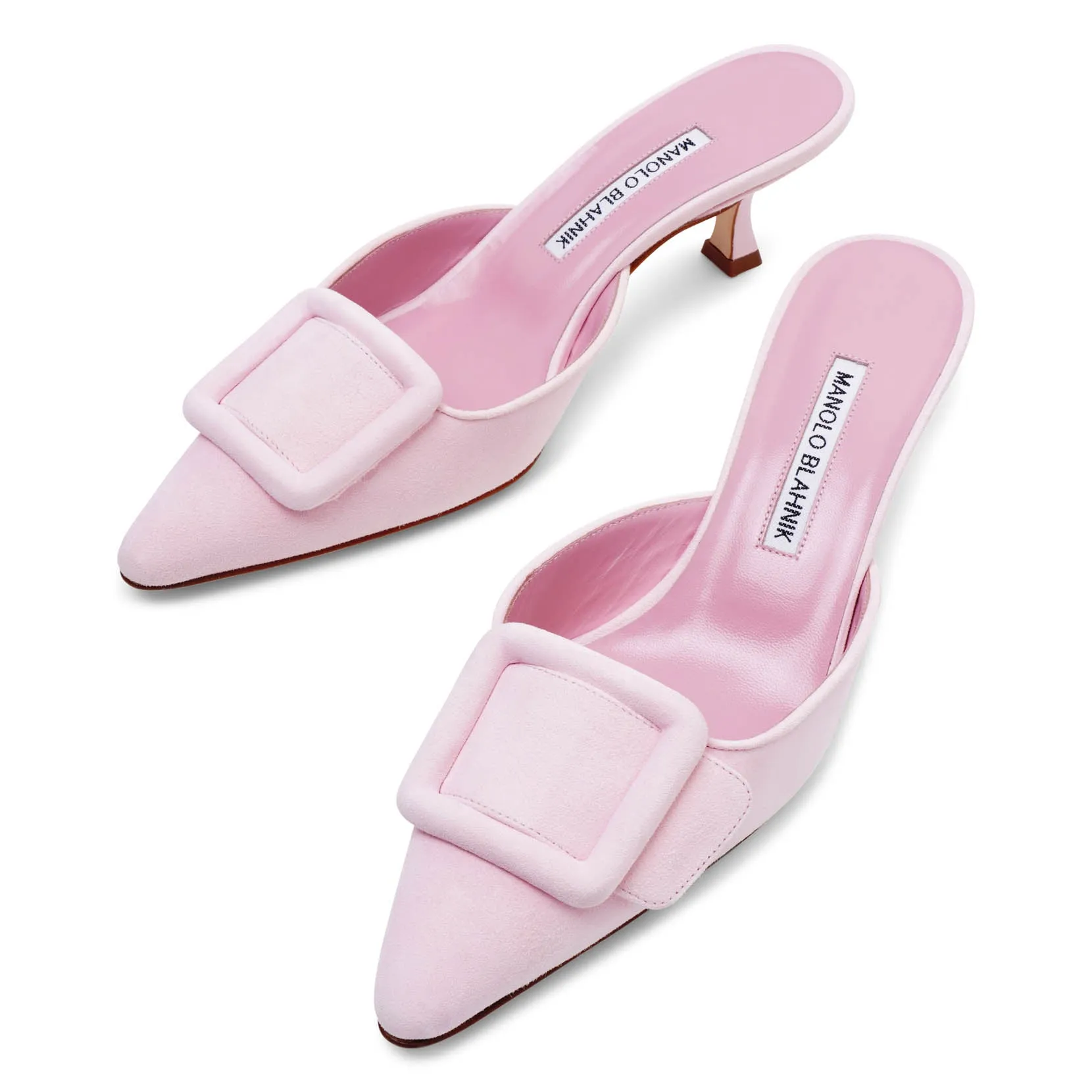 Manolo Blahnik Maysale 50 pink suede mules