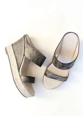 Pewter Snake Pattern Wedge Sandals by Matisse