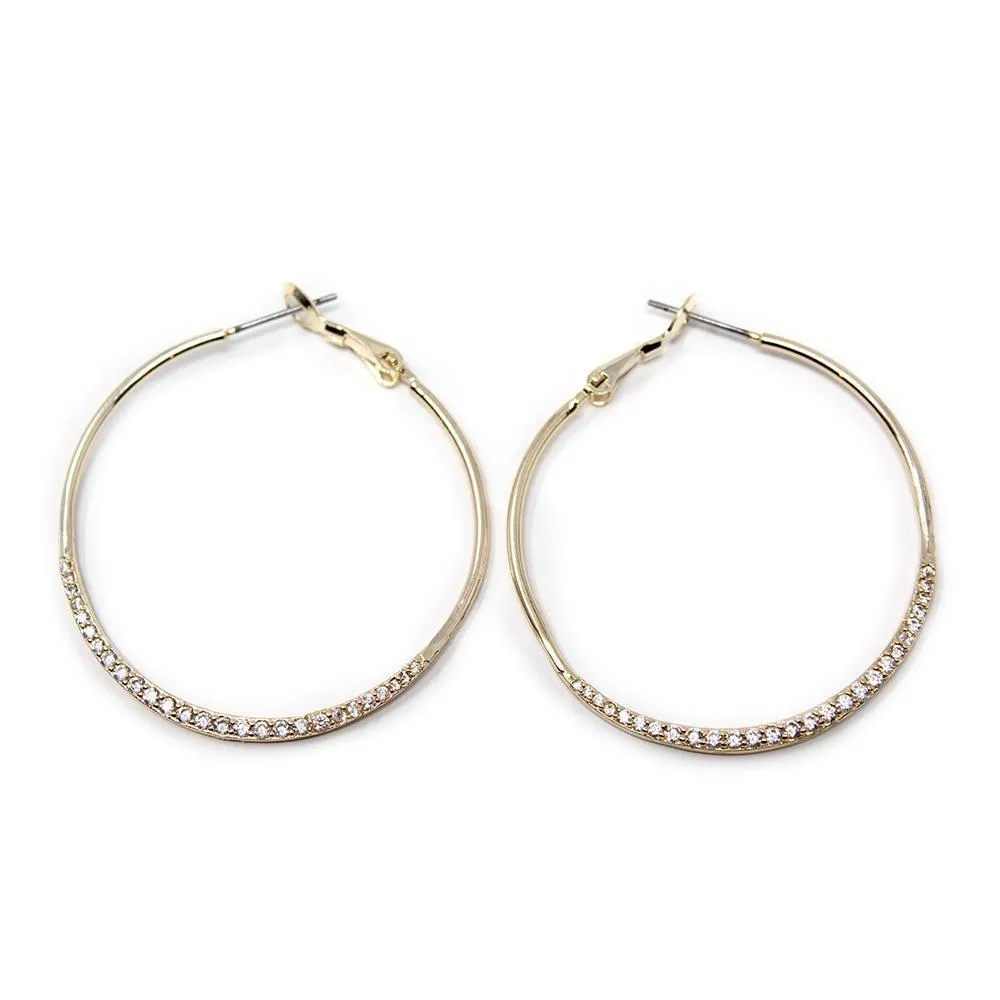 Gold Plated Medium Size Half Cubic Zirconia Pave Hoops