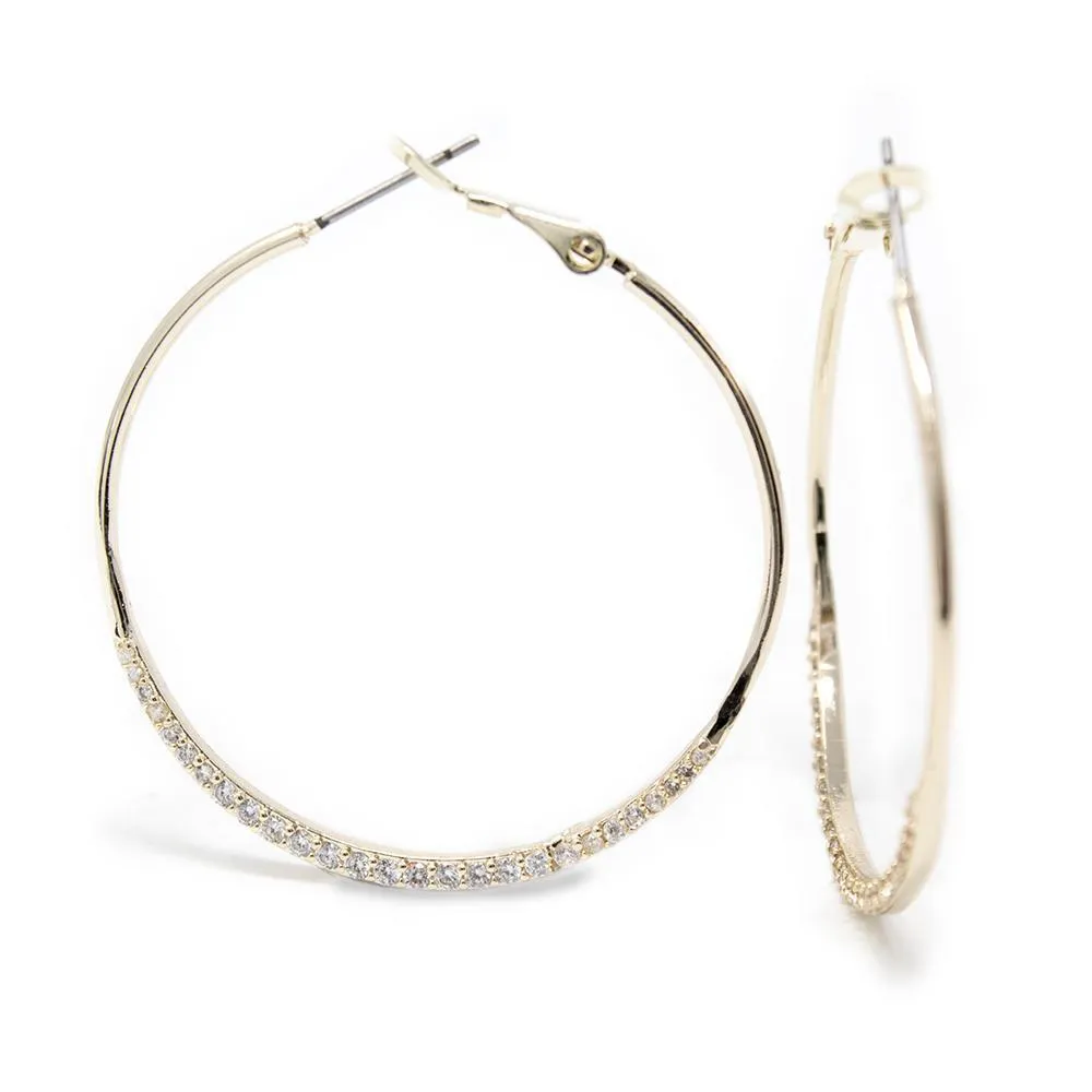 Gold Plated Medium Size Half Cubic Zirconia Pave Hoops