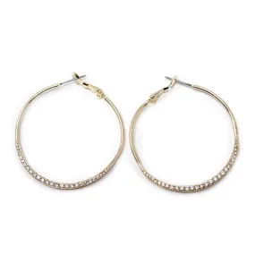 Gold Plated Medium Size Half Cubic Zirconia Pave Hoops