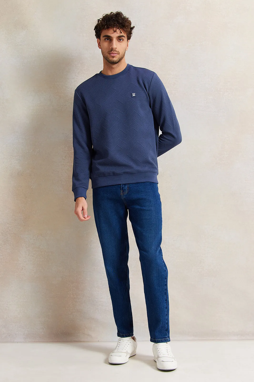 Men Blue Jacquard Sweatshirt