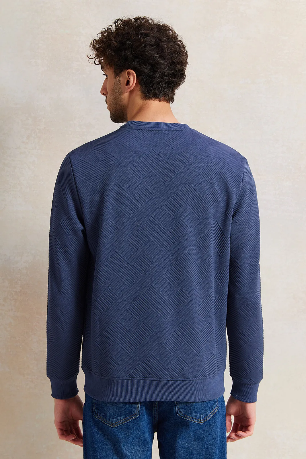 Men Blue Jacquard Sweatshirt