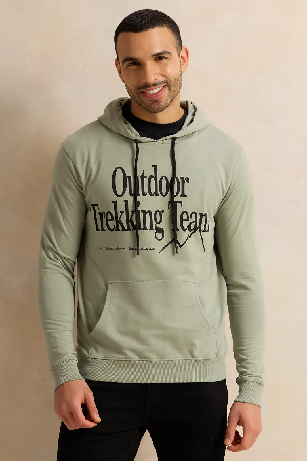 Men Green Hooded Sweatshirt