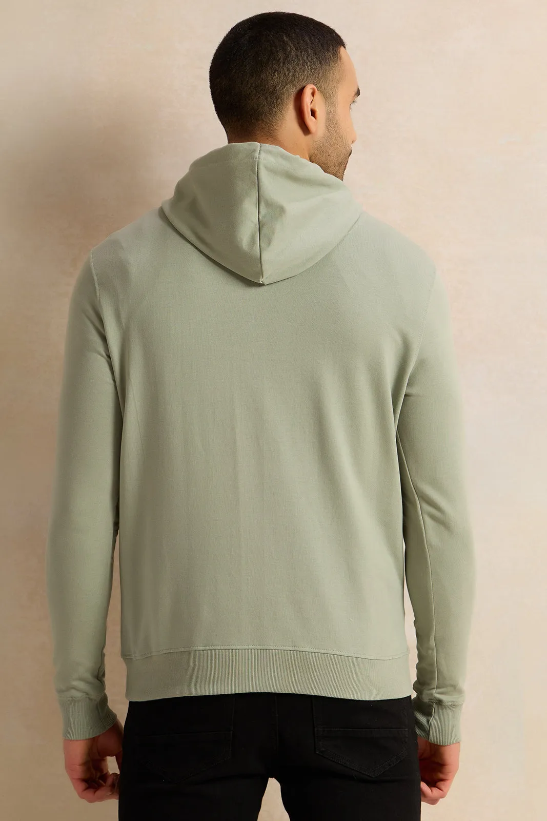 Men Green Hooded Sweatshirt