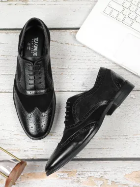 Men's Black & Black Leather Lace-Up Oxford Shoes