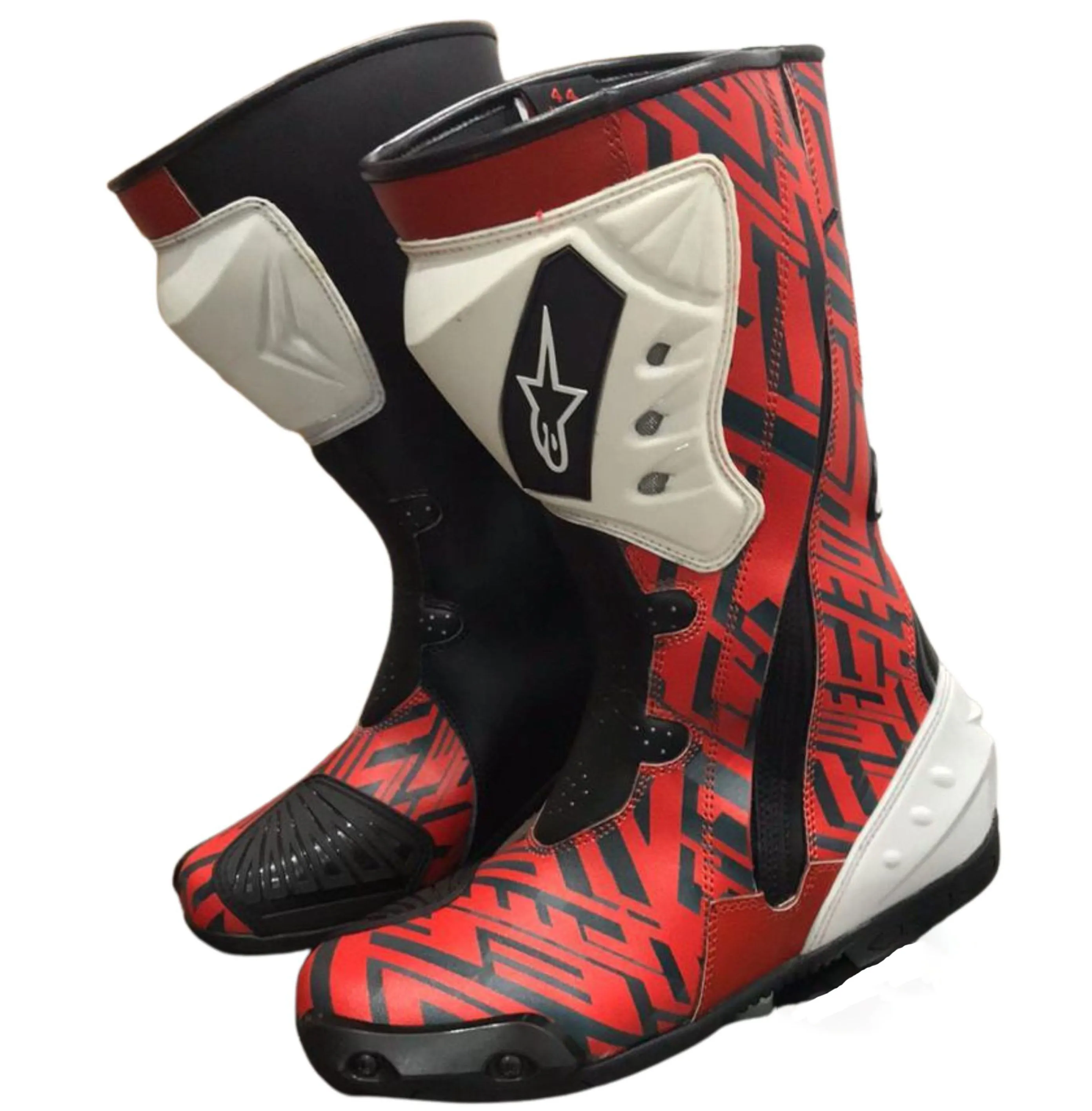 Mens Leather Long Black & Red CE Motorbike Motorcycle Racing Sports Shoes Boots-022