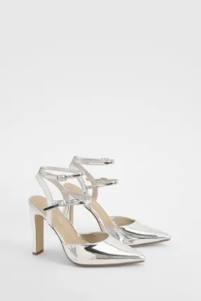 Metallic Patent Double Strap Court Heels