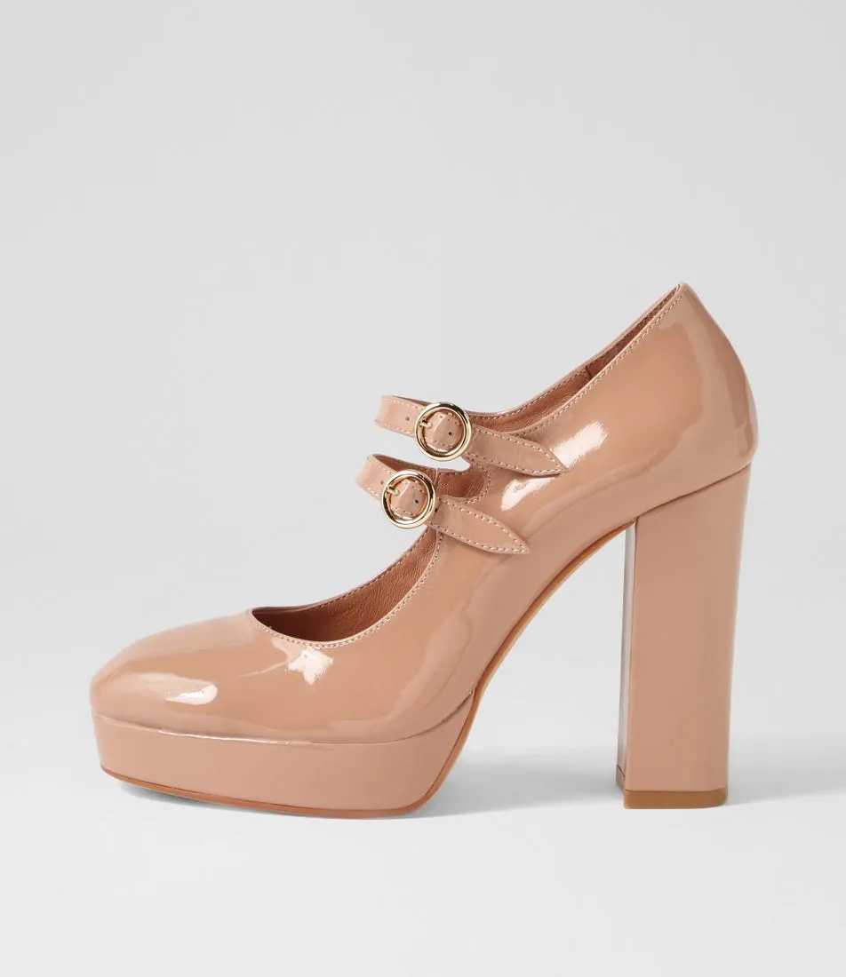 MIDAS Aines Dark Nude Patent Leather Mary Jane Heels