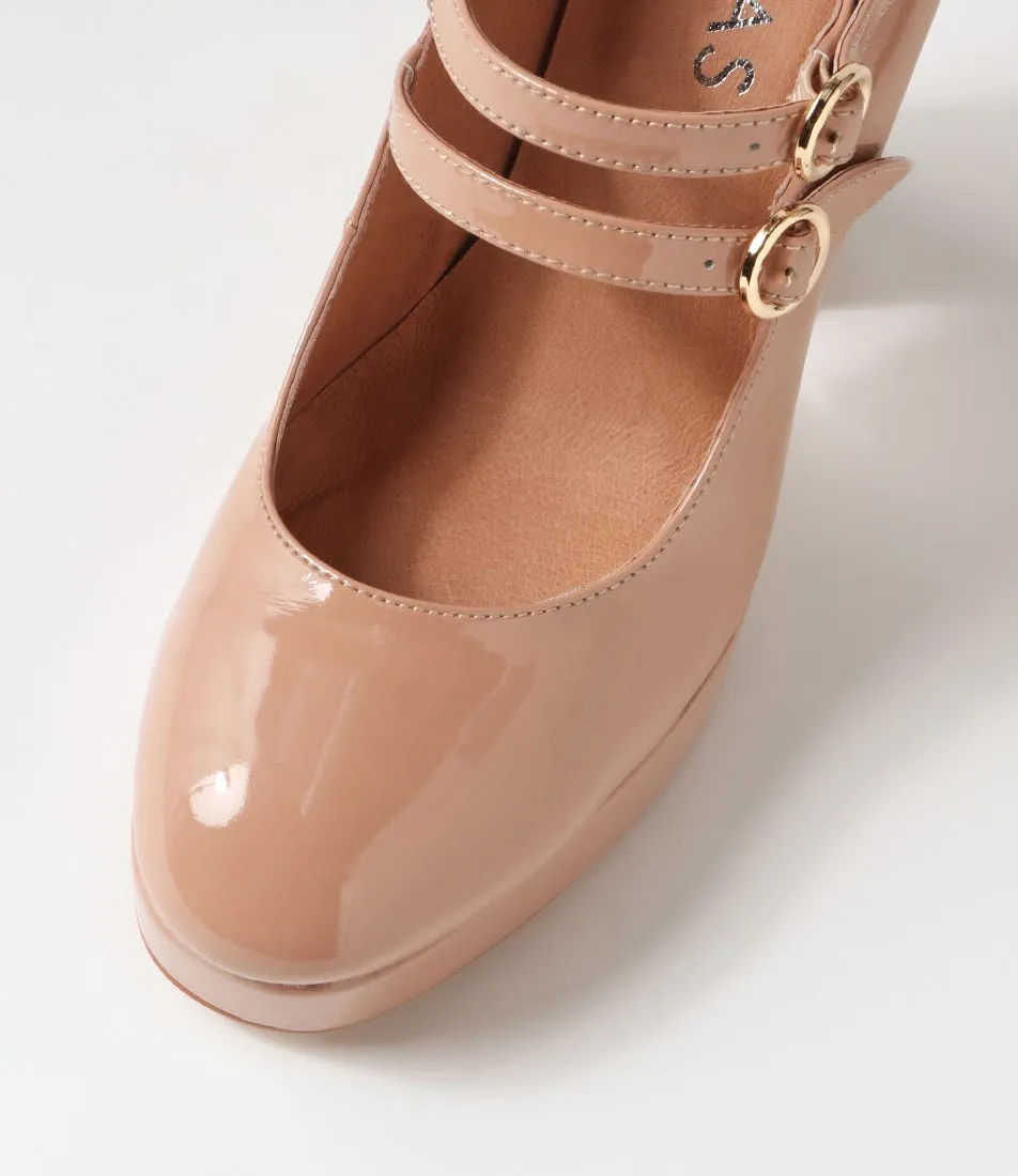 MIDAS Aines Dark Nude Patent Leather Mary Jane Heels