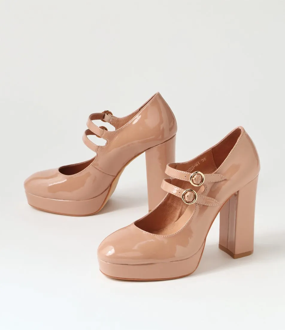 MIDAS Aines Dark Nude Patent Leather Mary Jane Heels