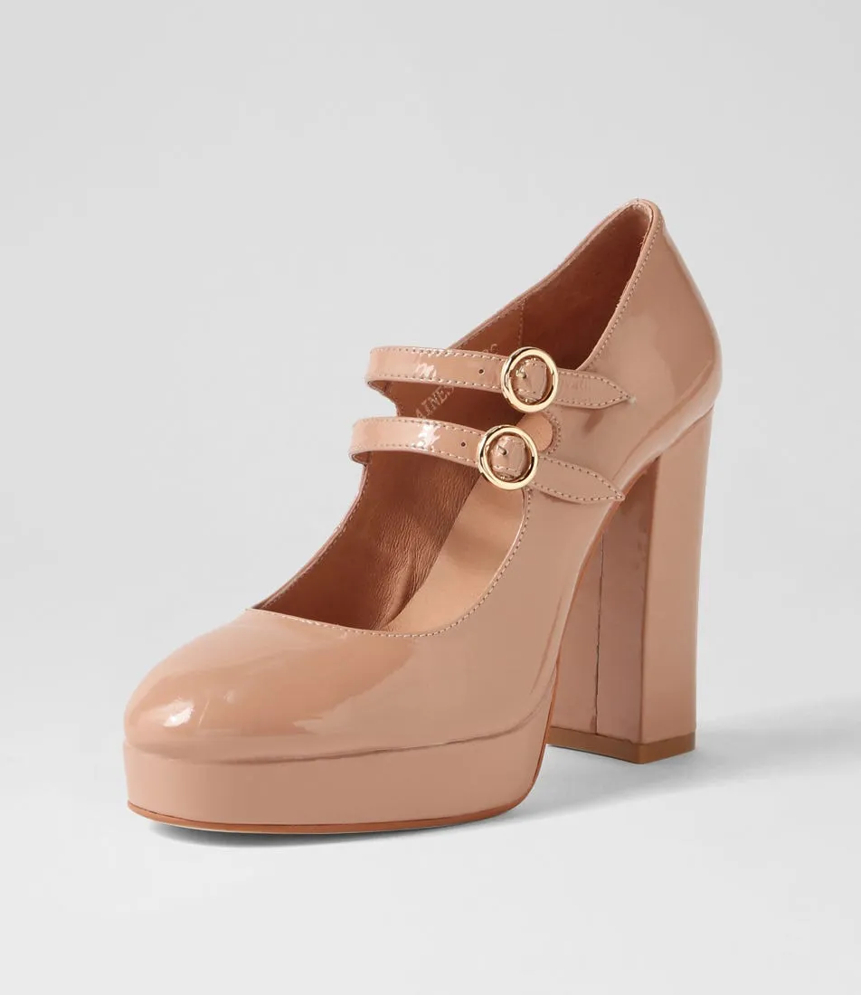 MIDAS Aines Dark Nude Patent Leather Mary Jane Heels