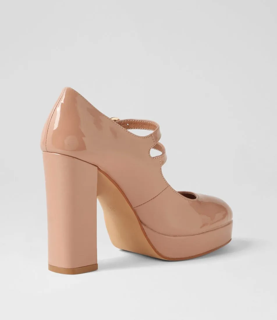 MIDAS Aines Dark Nude Patent Leather Mary Jane Heels