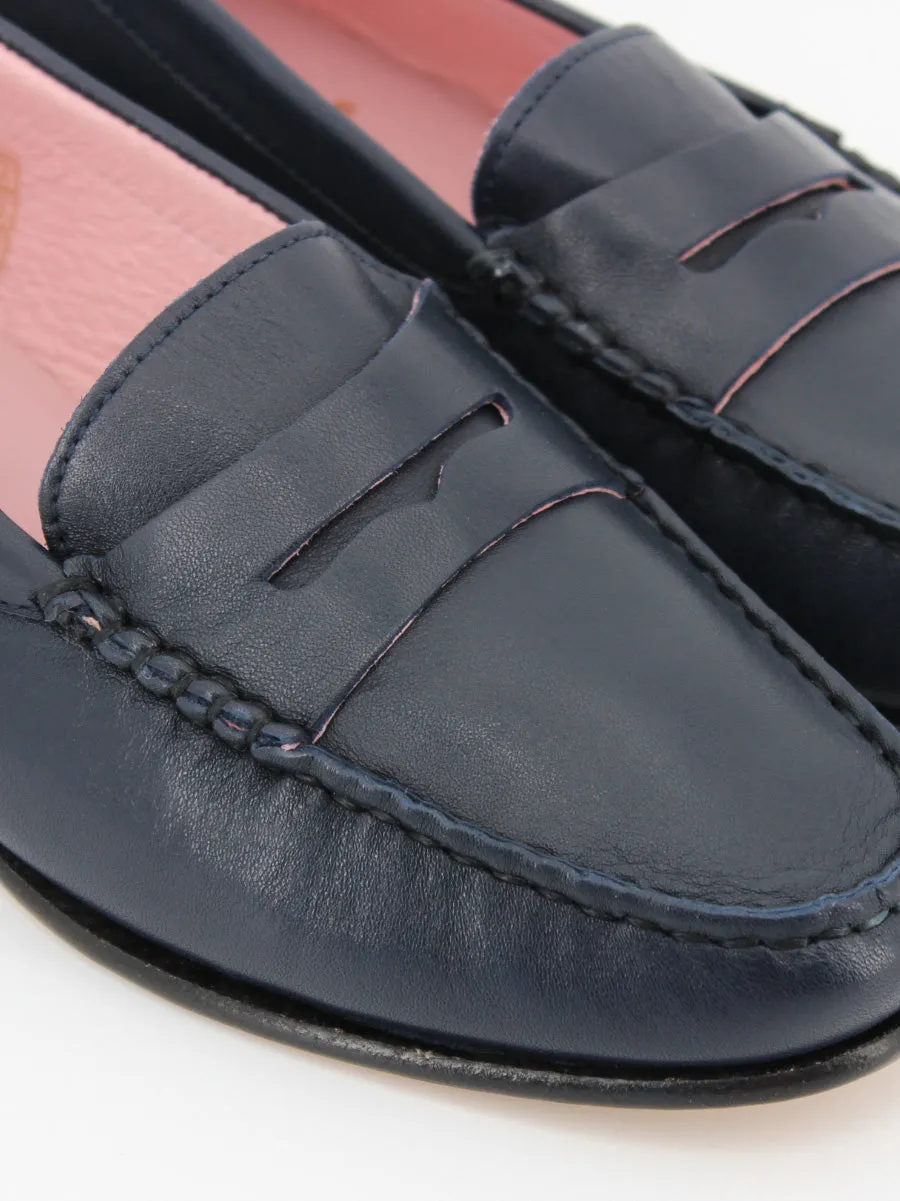 women's navy blue leather Capri moccasins