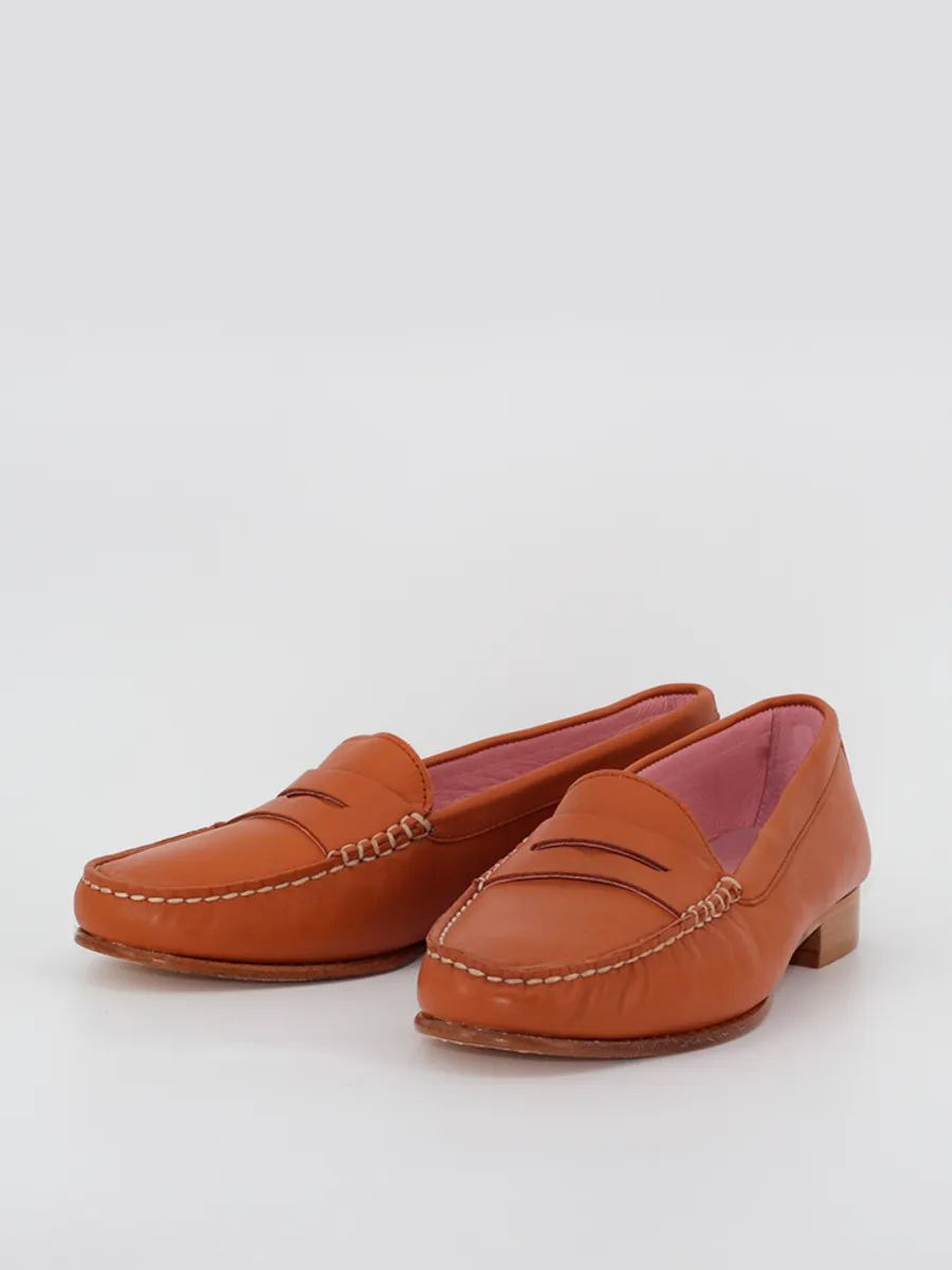 Woman's leather Capri moccasins in tan color