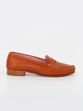 Woman's leather Capri moccasins in tan color