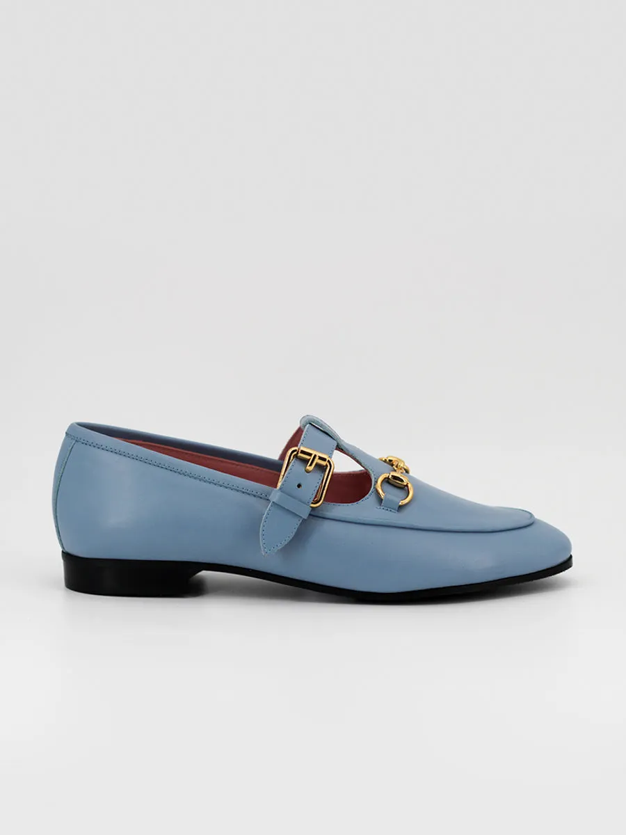 Blue leather women's Garibaldi loafers.