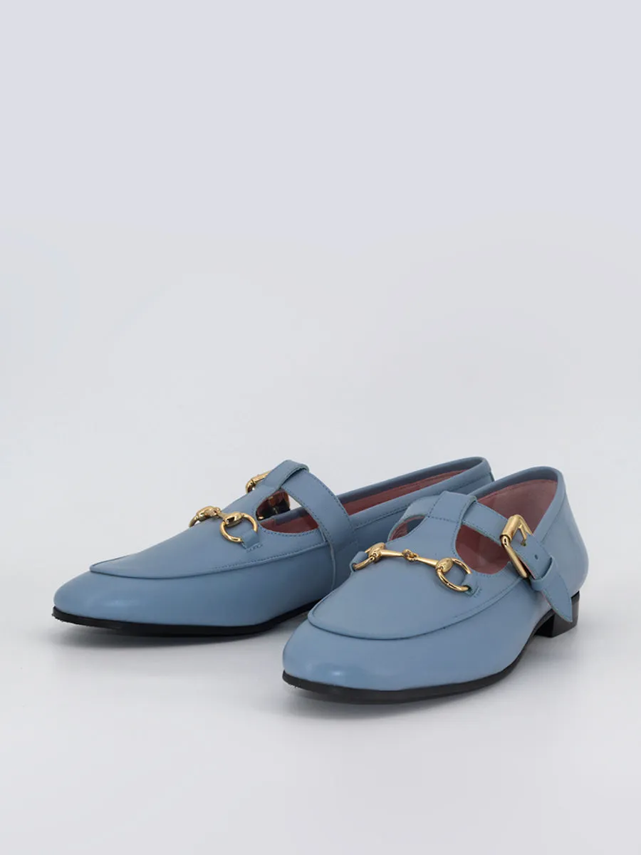 Blue leather women's Garibaldi loafers.