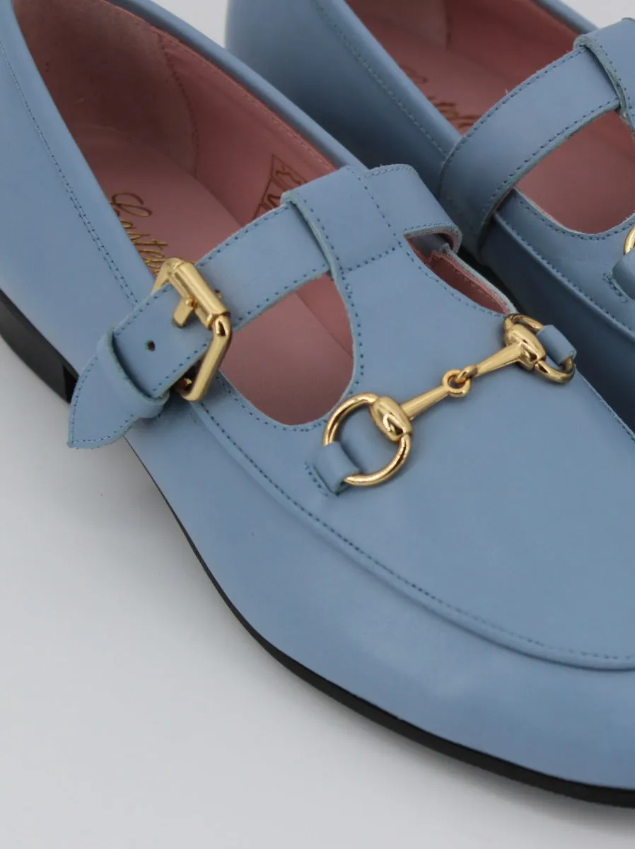 Blue leather women's Garibaldi loafers.