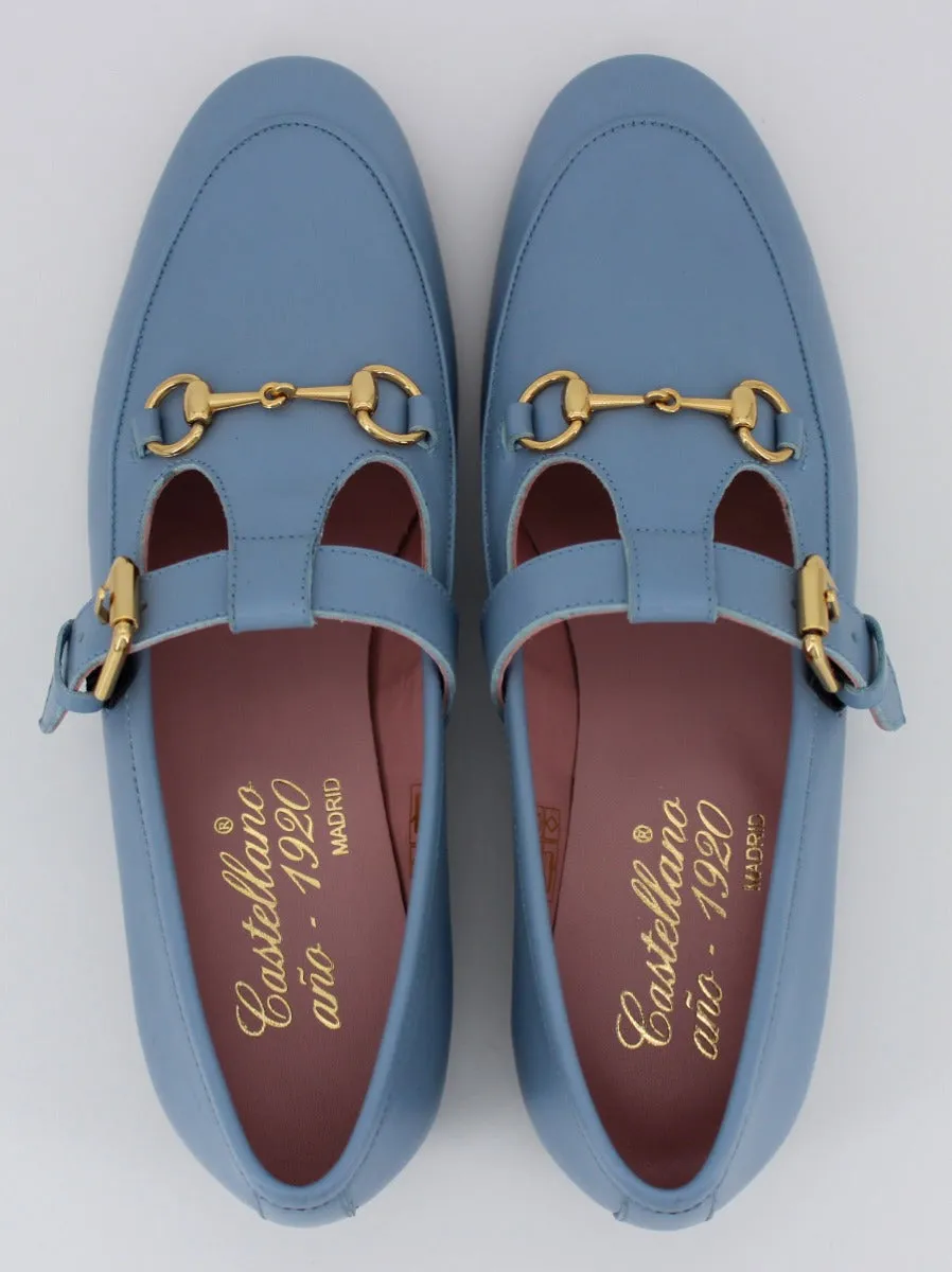 Blue leather women's Garibaldi loafers.