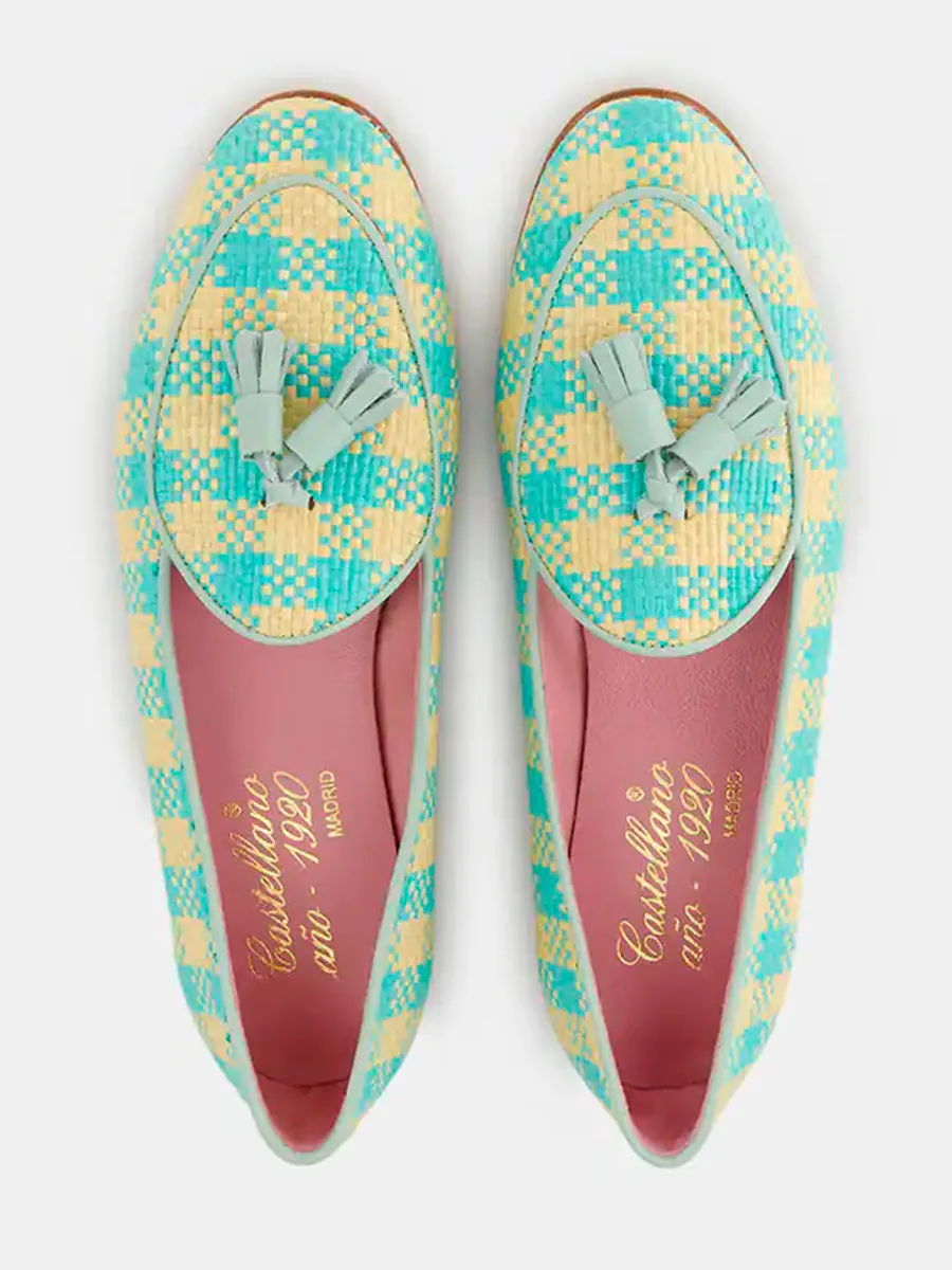 Nervi women's raffia printed loafers with tassel embellishment