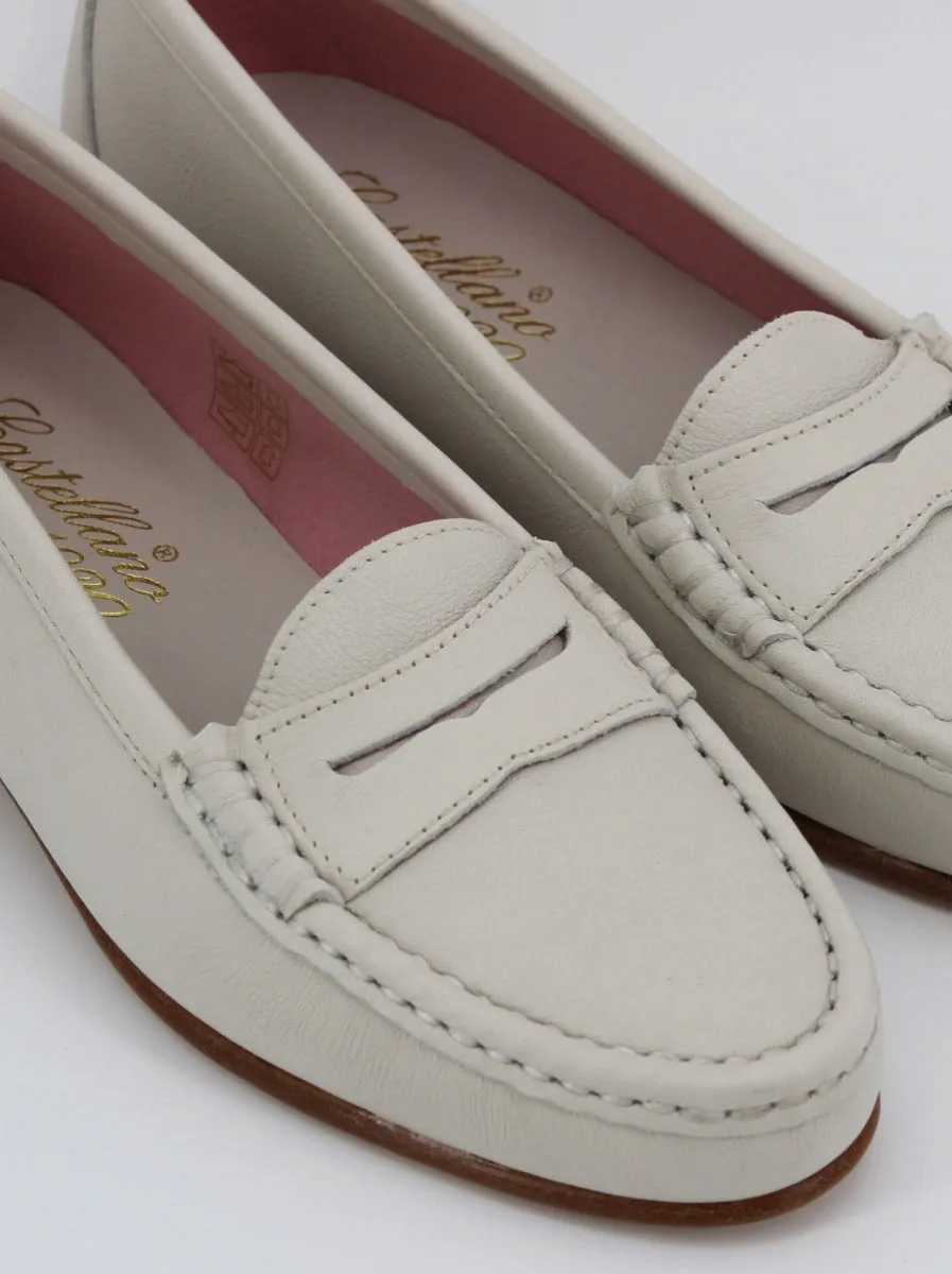 White leather women's Roma loafers